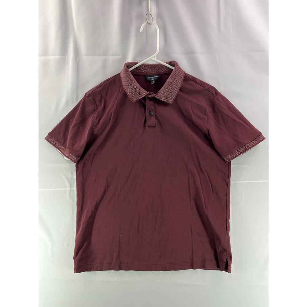 Banana Republic Mens Polo Shirt M Red Wine Slim Fit Short Sleeve Collared Button